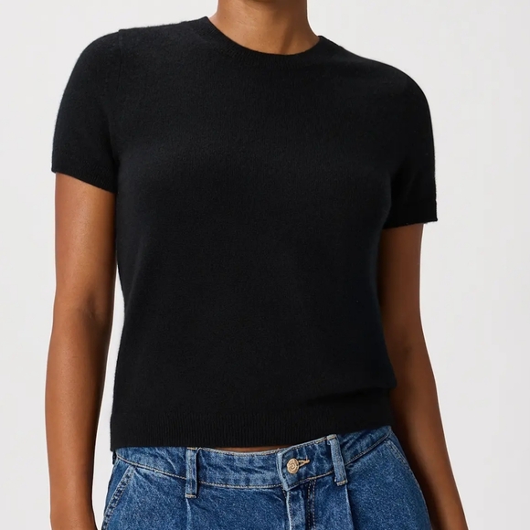 Quince Tops - Quince Mongolian Cashmere Classic Black Tee NWT